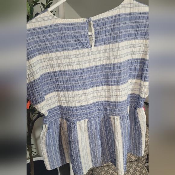 ANDREE by UNIT Boho Pom Pom Tassel Striped Linen Baby Doll Top Small - Picture 7 of 7